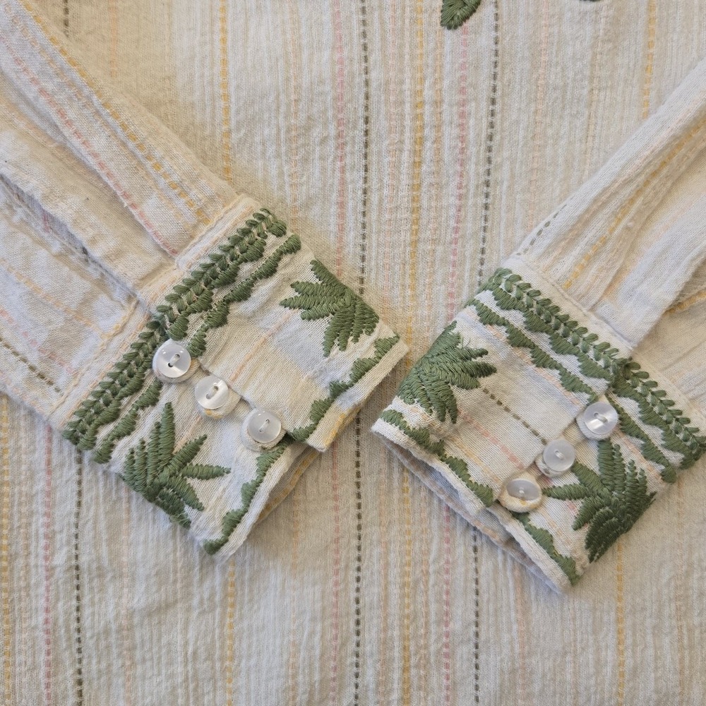 Sister Mary Lizette Embroidered Blouse Ivory Green Cotton Top Floral XS NWT - Picture 7 of 9